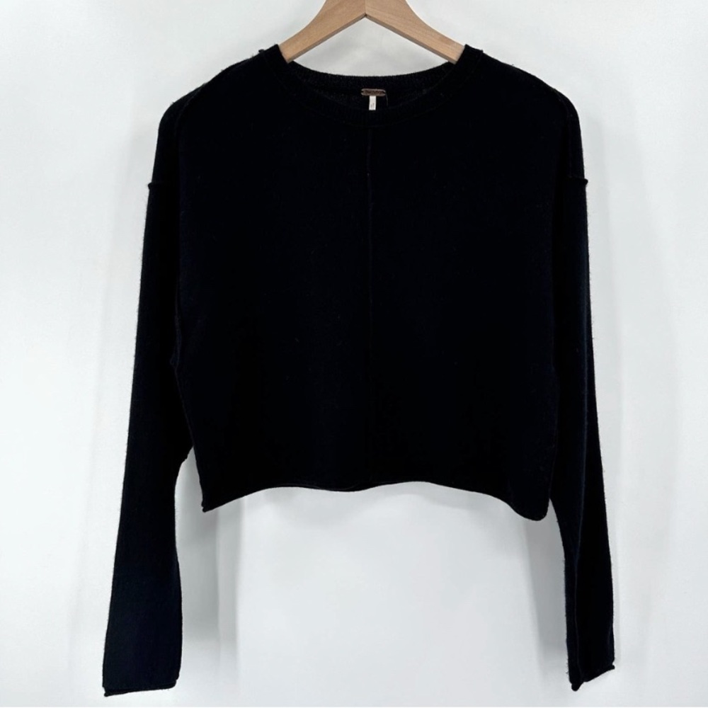 Free People Now or Never Cashmere Silk Blend Crop Relaxed Sweater Black Size XS